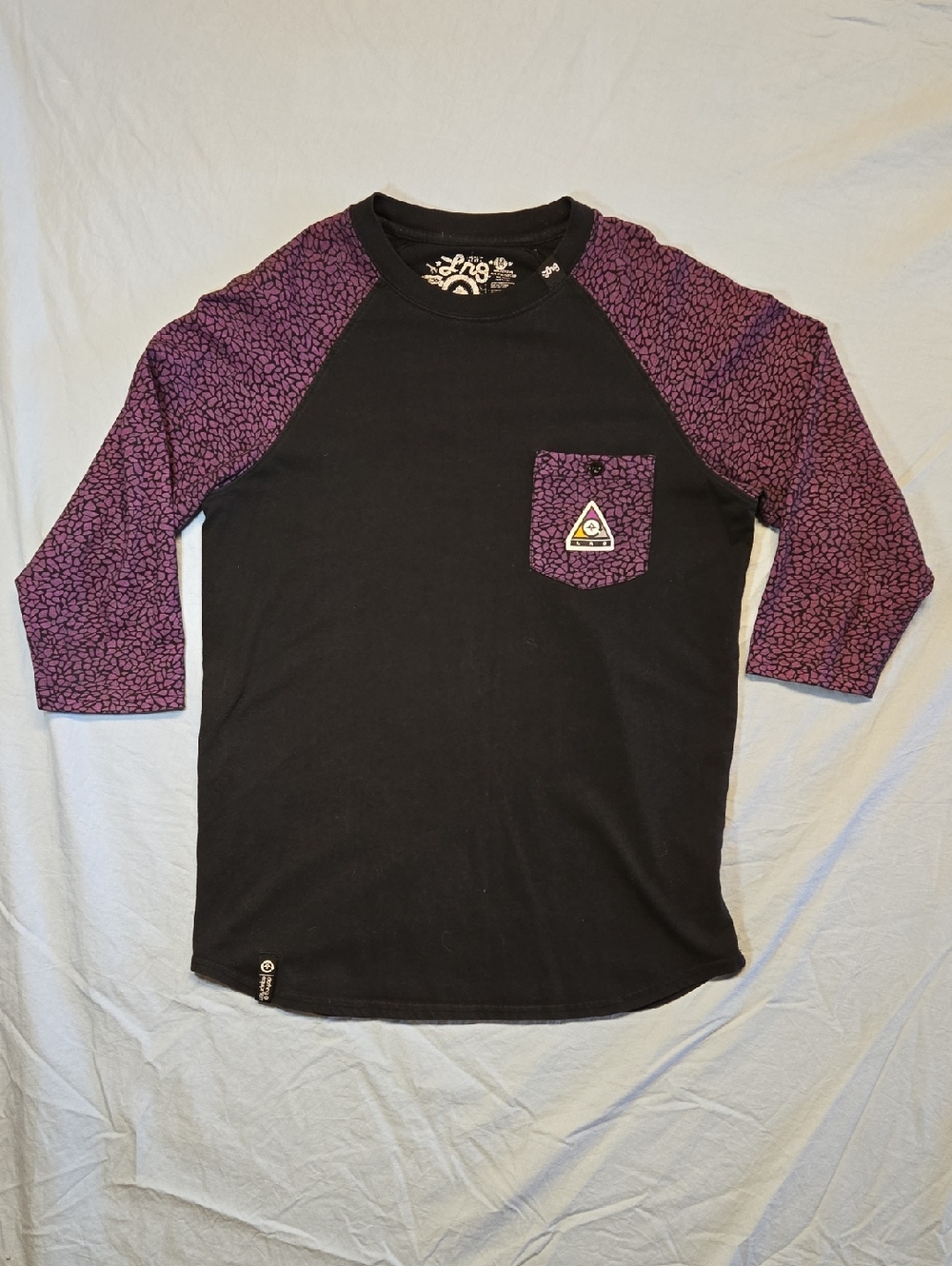 LRG Speckle Style Partial Long Sleeve Shirt Vintage Y2K Black And Purple
